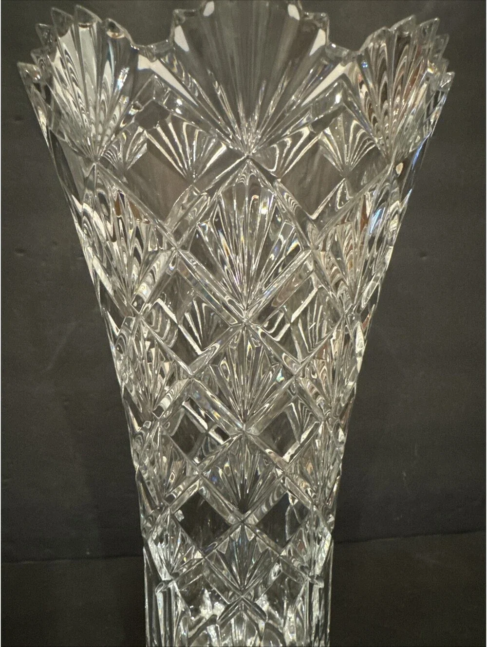 Stunning Mikasa VICEROY Flair Vase 13.75” Clear Cut Lead Crystal Czech Republic
